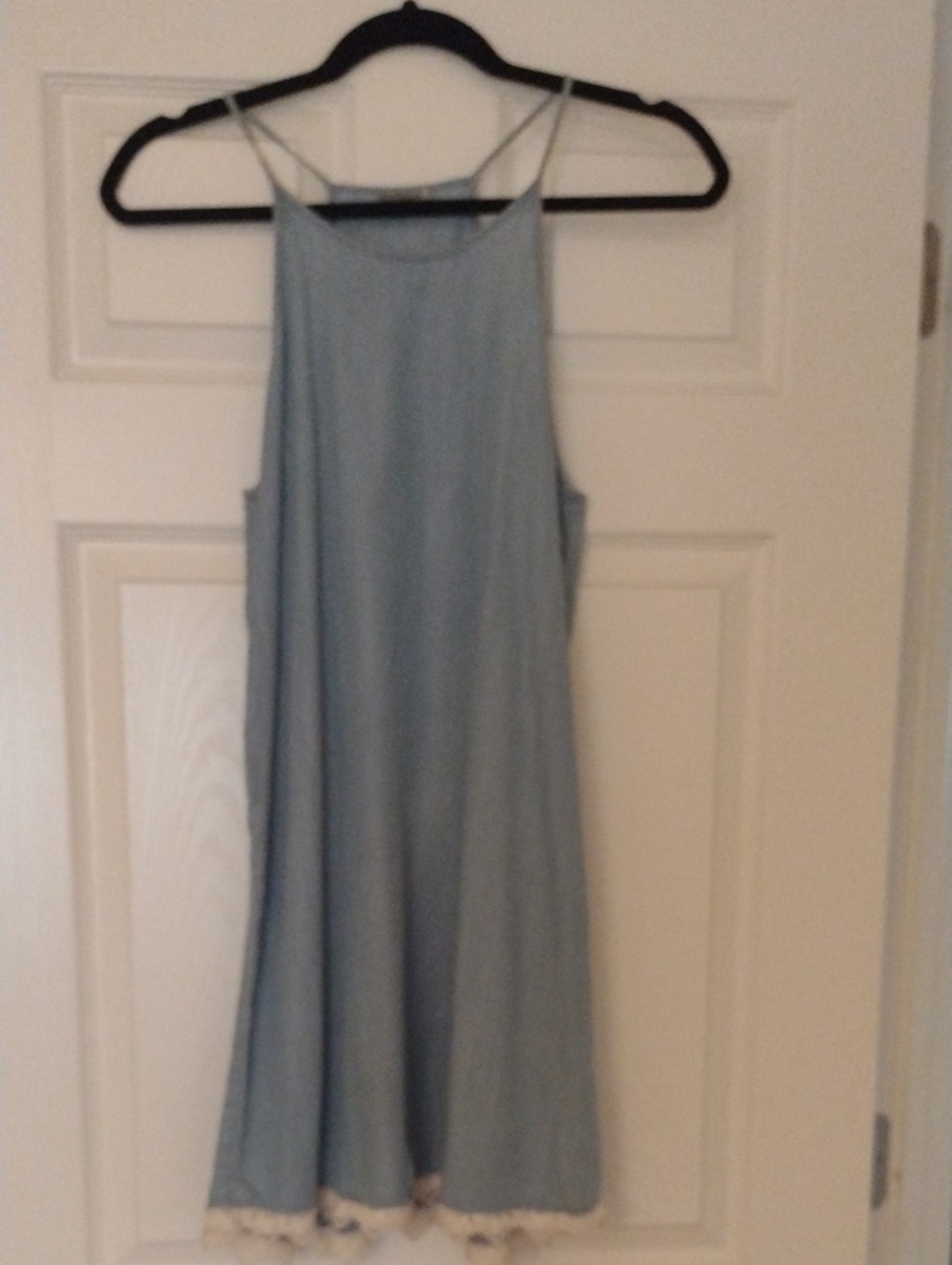 Chambray Blue Dress with Pom Pom Hem